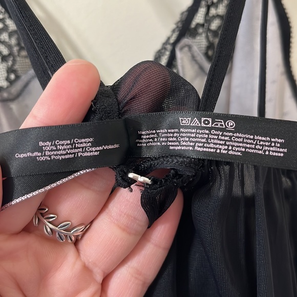 Victoria’s Secret Black Lace Babydoll Pink Lace Detail Lingerie Top Size Medium - Picture 9 of 10